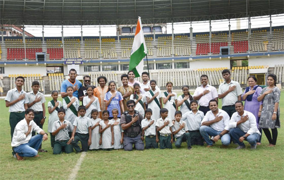 Special children perform national anthem in sign language at Nehru stadium, Fatorda