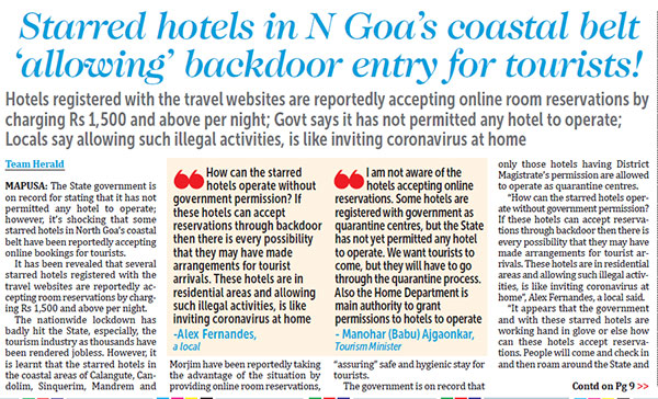 Tourism Dept admits hotels accepting online bookings