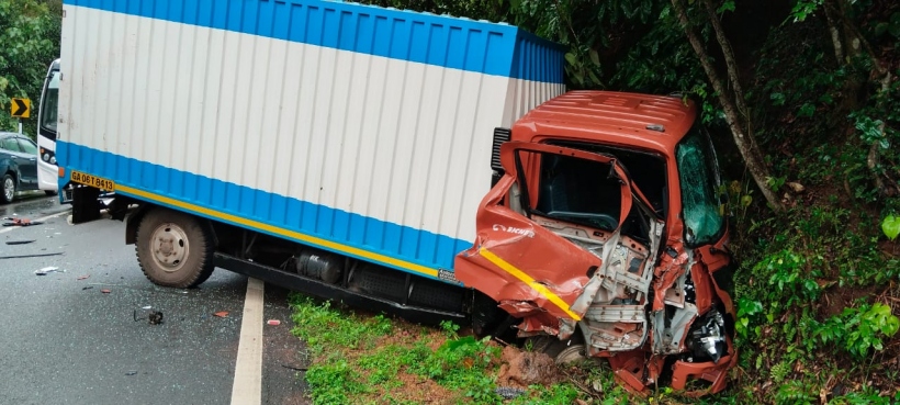 ACCIDENT AT PRIOL:  Truck driver loses control & collides with a roadside tree