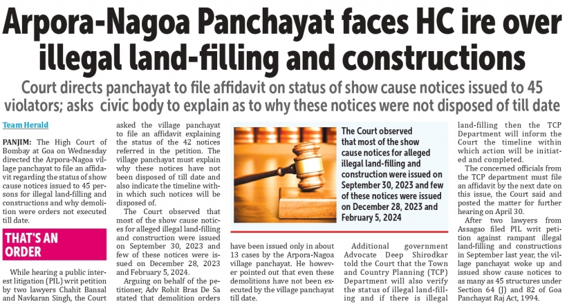 Sarpanch and ex-sarpanch of Arpora named in  illegal land-filling & construction petition in HC