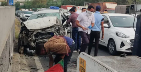 High-Speed Jaguar Collision Injures Three in Delhi