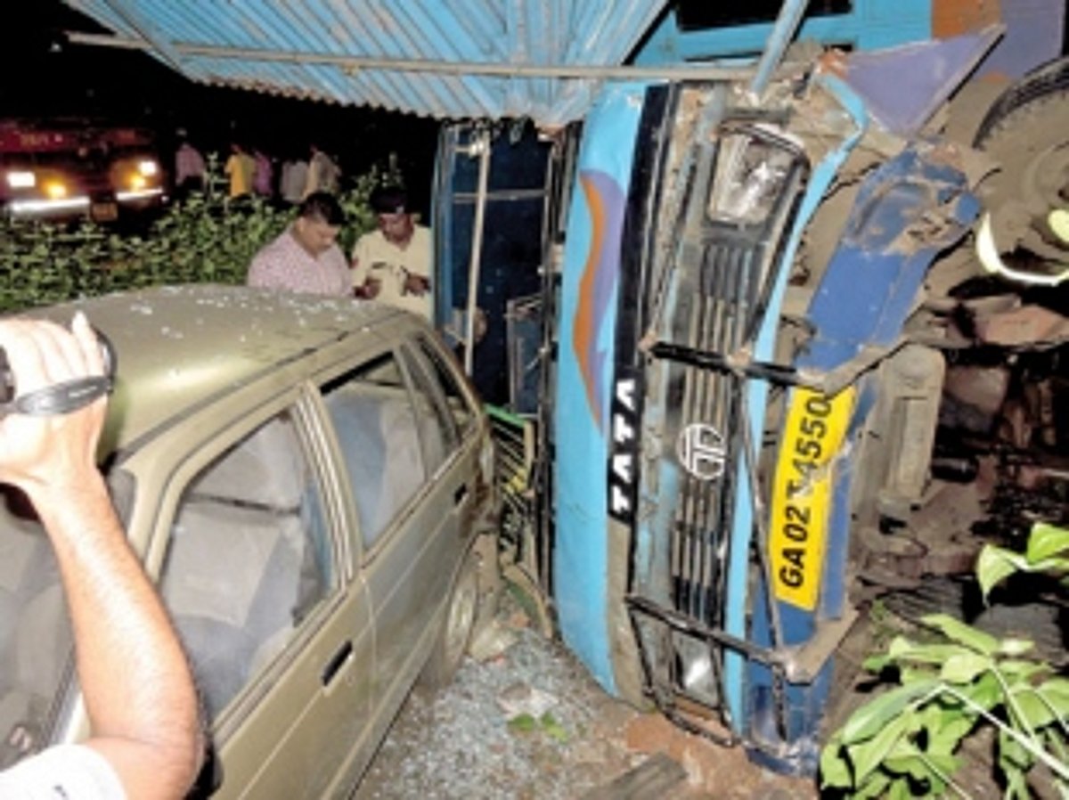 15 injured as bus turns on side