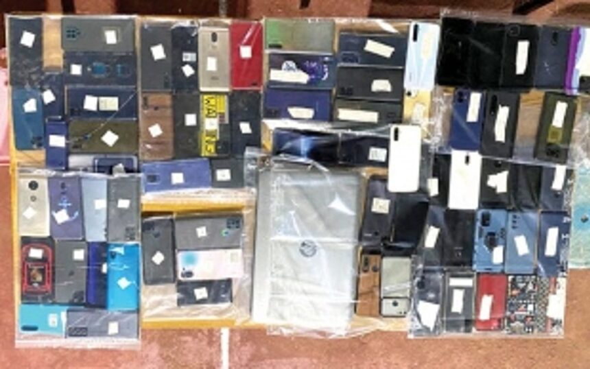 16 held, 67 mobile phones, laptop recovered