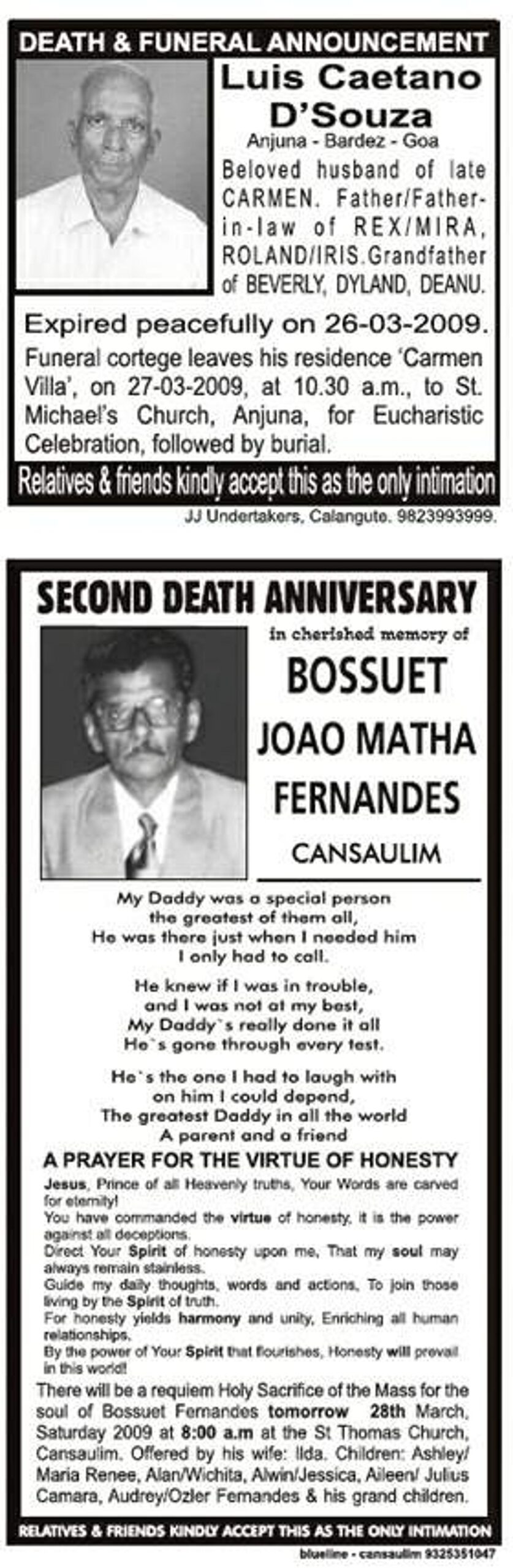 27 Mar,2009 more orbituaries