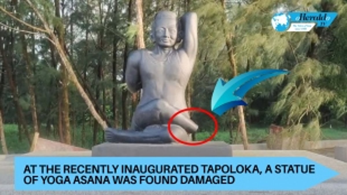 A DAMAGED STATUE OF YOGA ASANA AT THE NEWLY INAUGURATED TAPALAKA