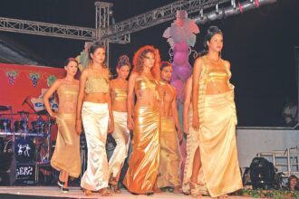 A SIP OF FASHION: Models walking the ramp at the fashion show organised by Monty Sally at Grape Escapede at Inox courtyard on Saturday.