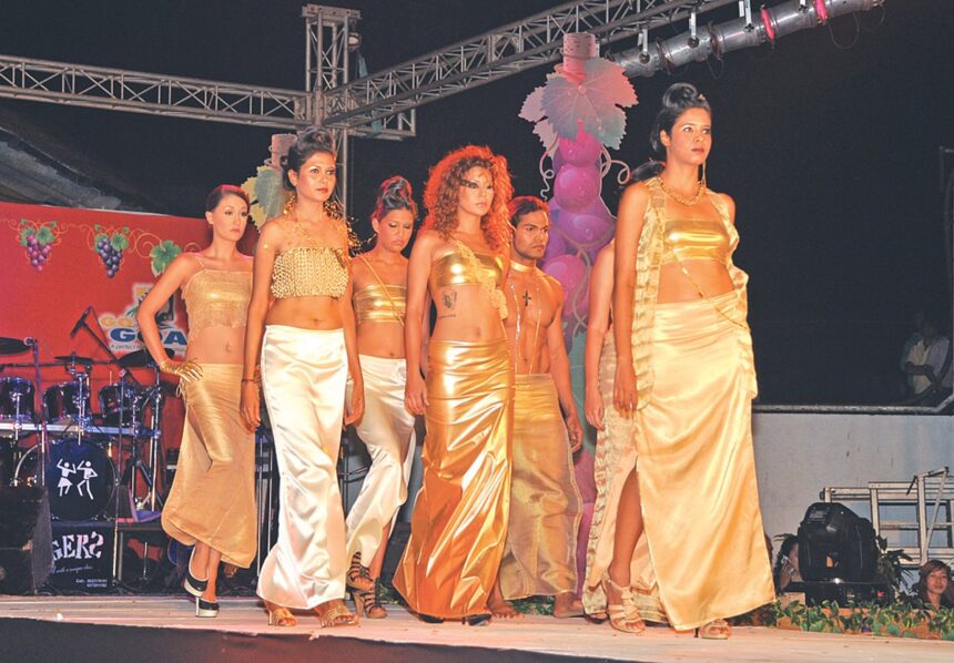 A SIP OF FASHION: Models walking the ramp at the fashion show organised by Monty Sally at Grape Escapede at Inox courtyard on Saturday.