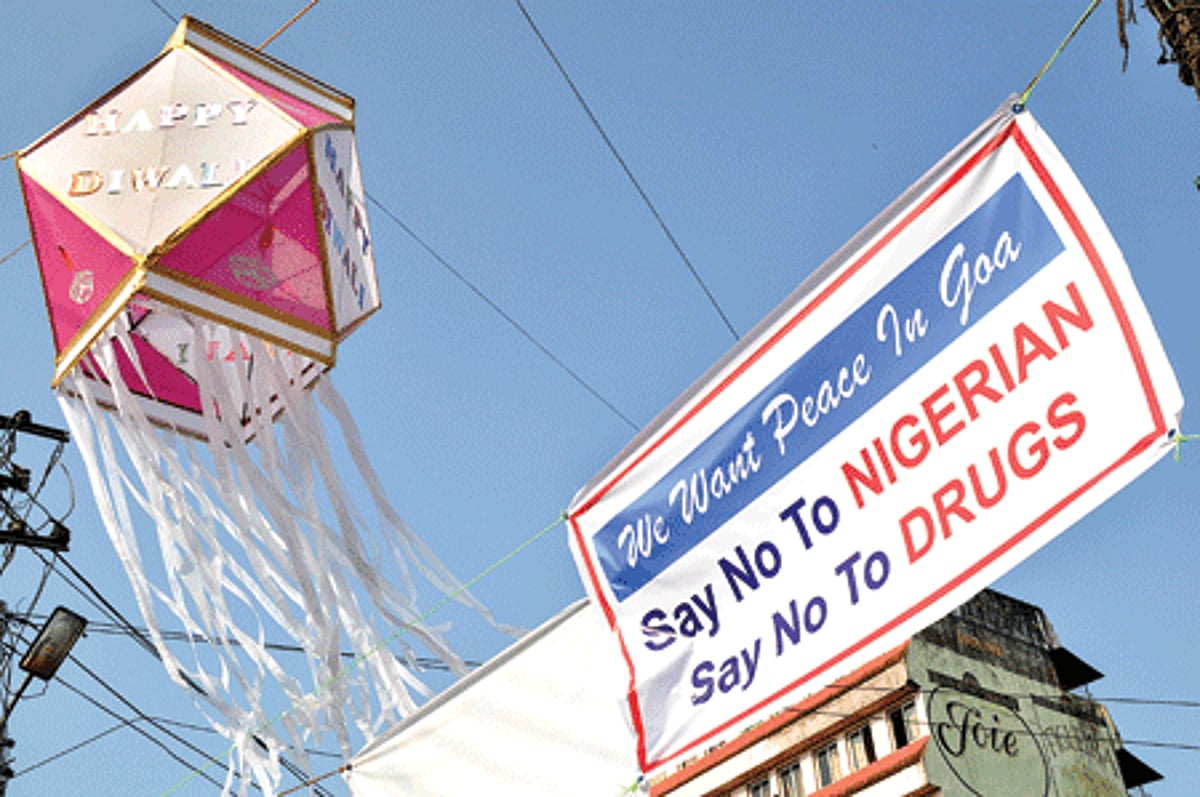 A banner opposing Nigerians was put up near the taxi stand at Mapusa on Friday