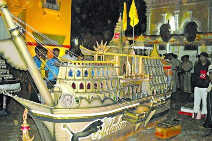 A boat is all set to take part in the boat competition on the occasion of Tripurari Poornima, the festival of lights and lamps at Vithalapur, Sanquelim, on Sunday night.