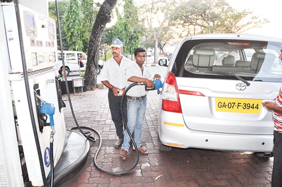 A car being re-fuelled with diesel at a fuel station in Panjim on Tuesday