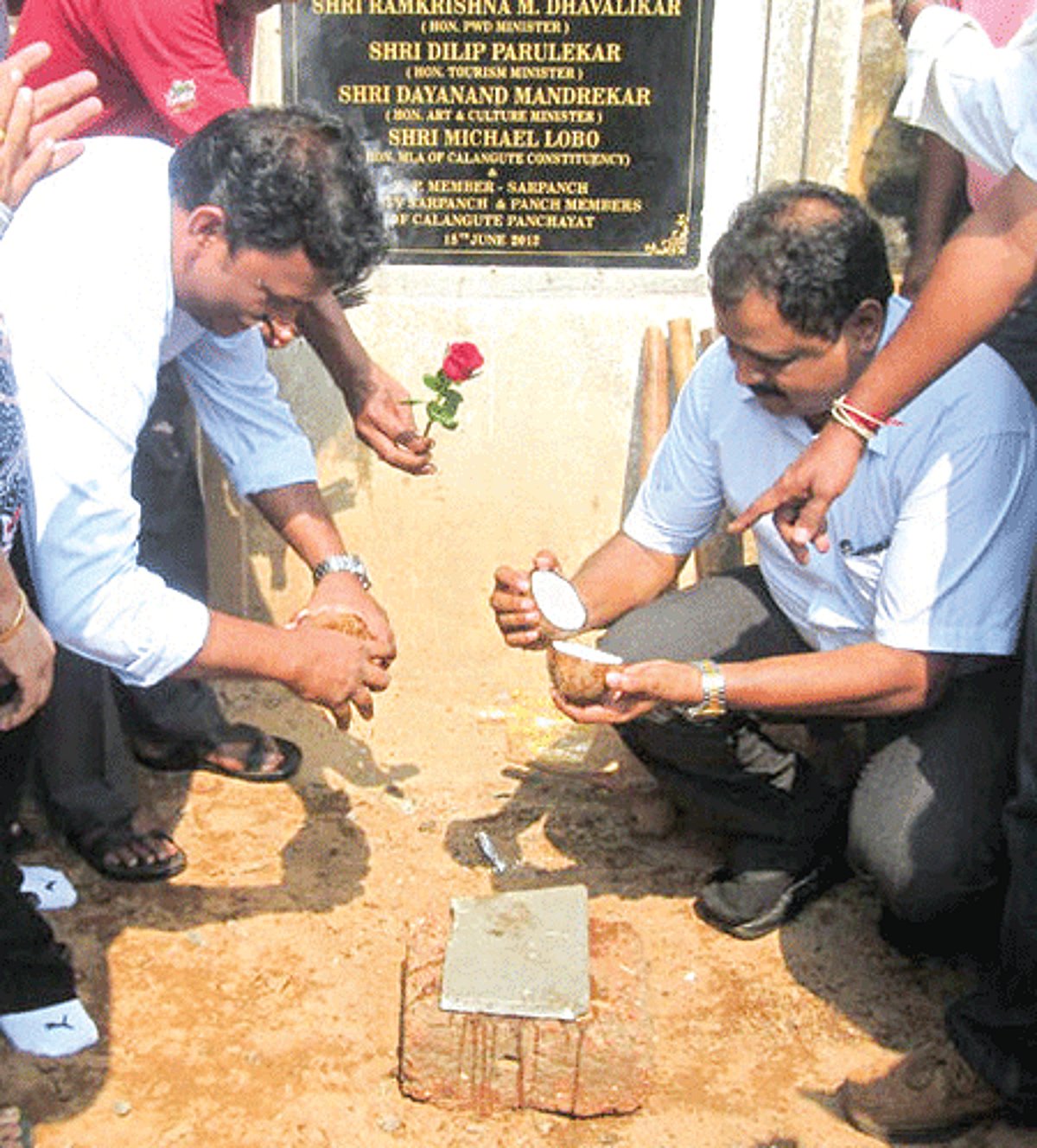 A file photo of Calangute MLA Michael Lobo and Calangute Panch Joseph Sequeira, when they had worked together to promote development in Calangute.