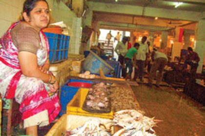 A fish vendor at the Ponda market.