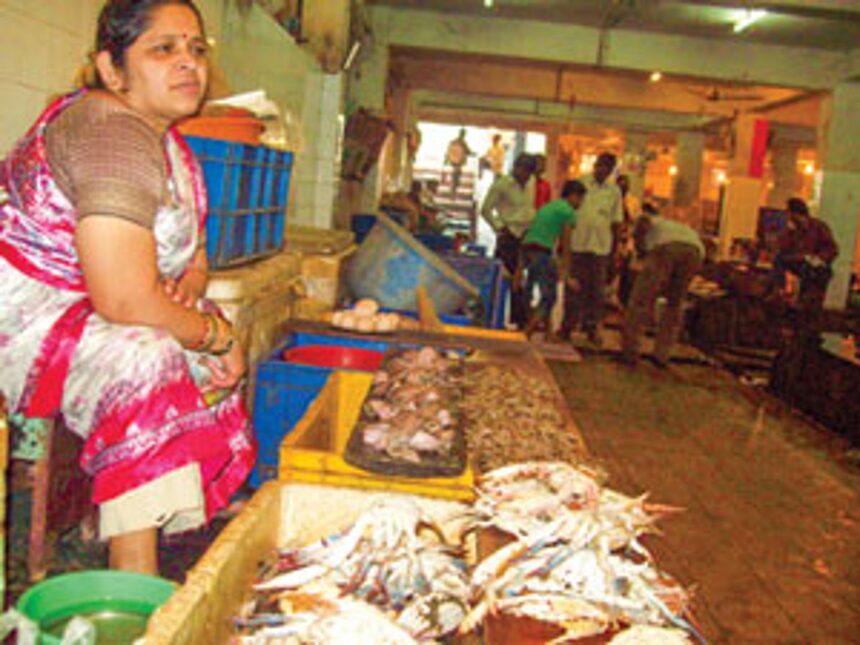 A fish vendor at the Ponda market.
