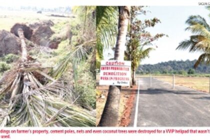 A helipad destroying farms built  with no consent from farmers,  no care or compensation