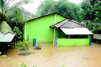 A house inundated with rain water at Cuncolim on Tuesday evening