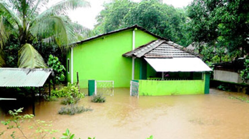 A house inundated with rain water at Cuncolim on Tuesday evening
