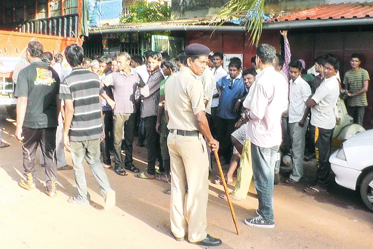 A police constable at Rumdamol Housing Board on Saturday where tension ran high