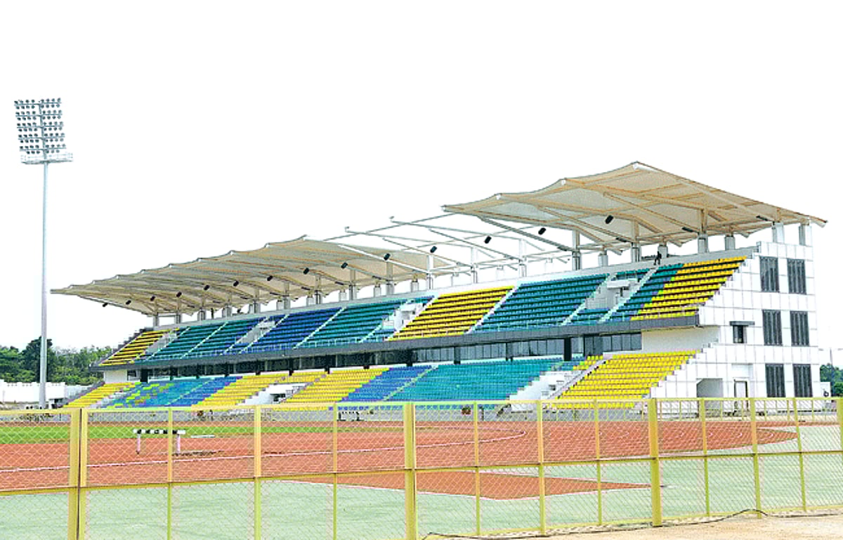 A section of the stadium from which the PTC sheets are missing after stormy winds and rains lashed the state.