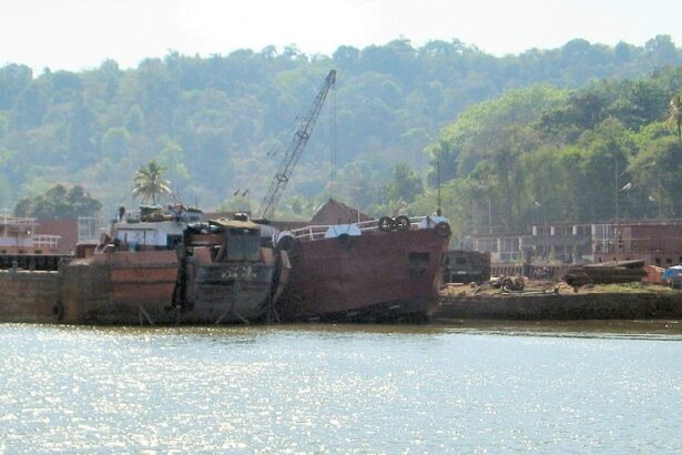 A shipyard along the Zuari River in Rassaim-Loutolim village.