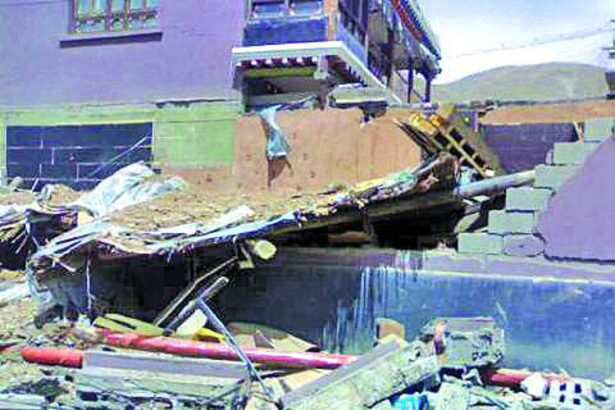 A structure in ruins after a major quake rattled Qinghai province of China.
