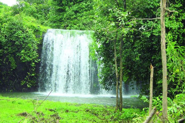 A view of the waterfall at Kalay-Sanguem, which offers enchanting beauty to the visitors.