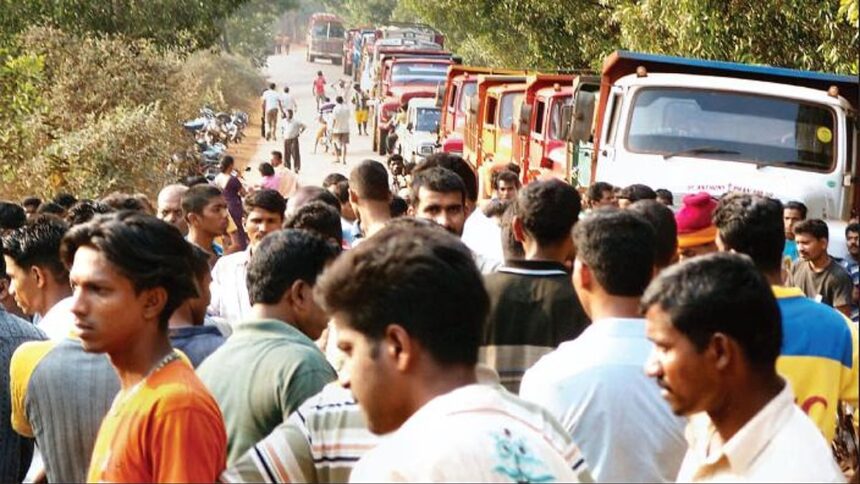 AGITATED LOT: Agitations against mining trucks have become a regular feature in Curchorem constituency.