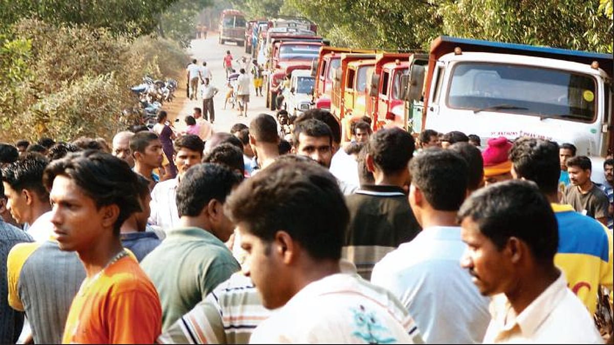 AGITATED LOT: Agitations against mining trucks have become a regular feature in Curchorem constituency.