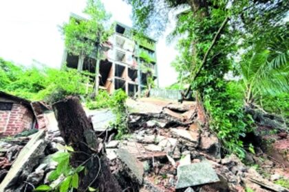 Abandoned building in dilapidated condition demolished at St Inez