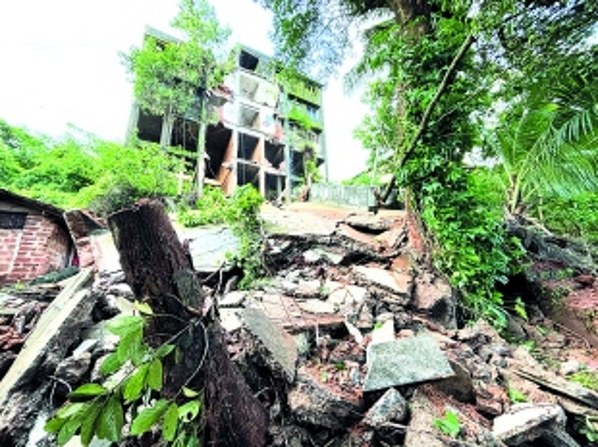 Abandoned building in dilapidated condition demolished at St Inez