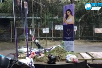 Advertisement banner blocks view, causes a head-on collision between two bikes at Vasco