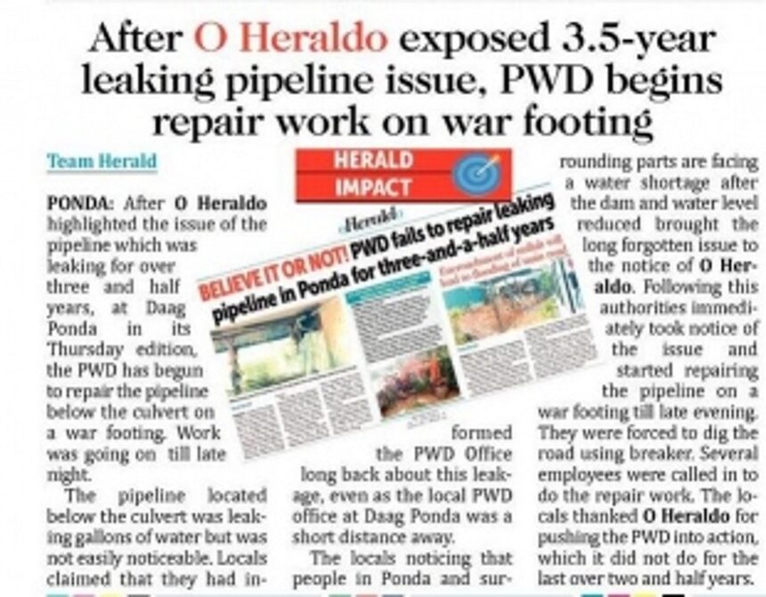 After O Heraldo exposed 3.5-year leaking pipeline issue, PWD begins repair work on war footing