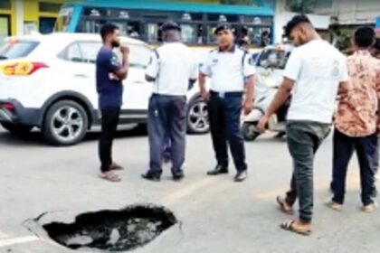 After creating a blackout in Vasco, Adani Gas road digging work hits water supply, lets road cave in