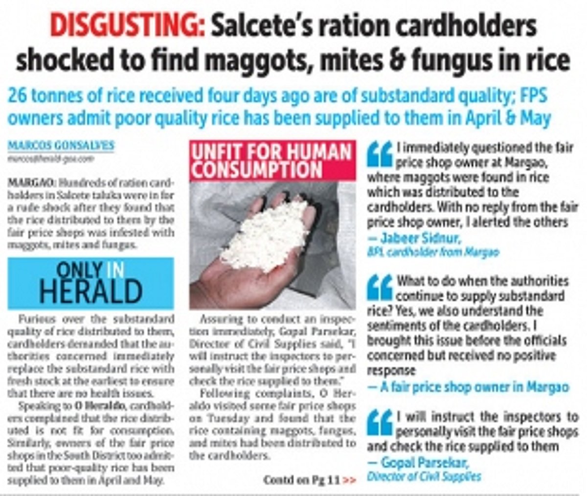 After living in denial that maggot- filled rice filled ration shops, Govt finally ‘disciplines’ erring officers