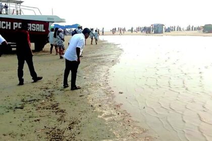 After raw sewage flows into Colva creek,
PCB inspects site, collects water samples