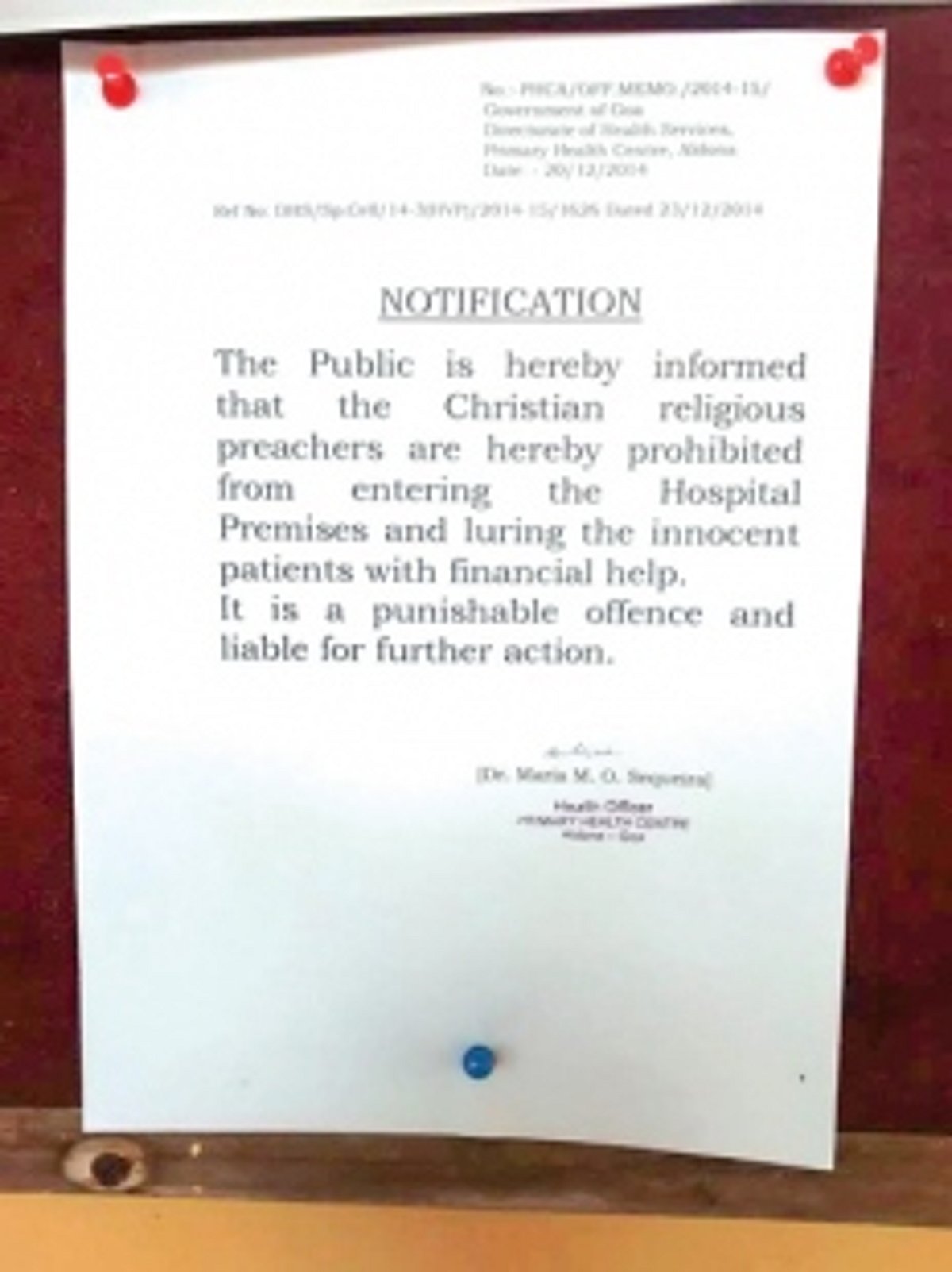 Aldona PHC ‘bans’ entry to Christian preachers