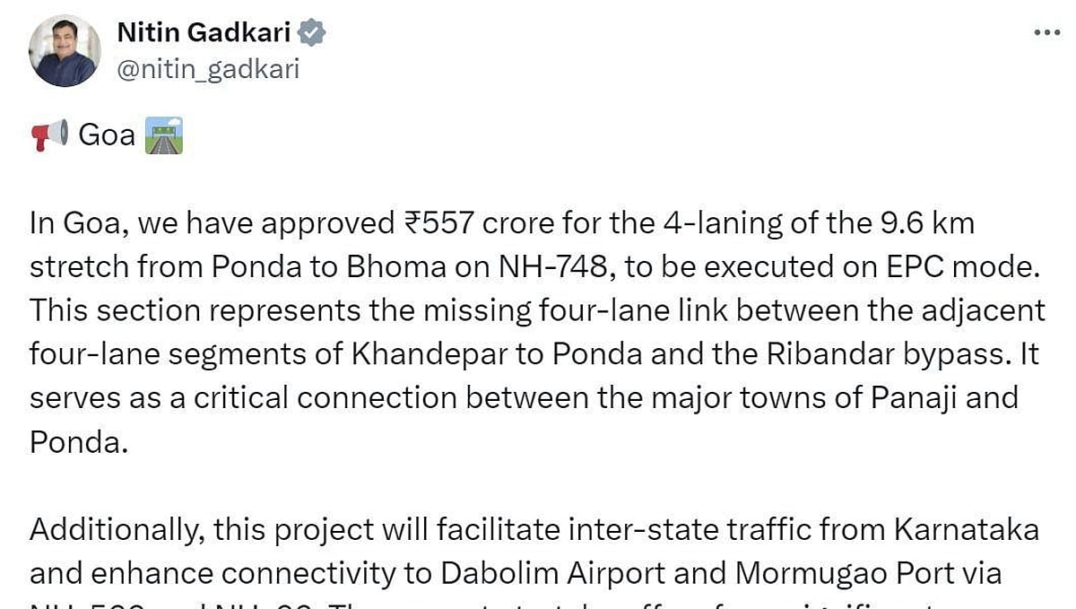 All eyes on Ponda-Bhoma highway as Gadkari
approves four-laning