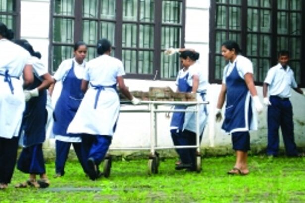 ...And Hospicio staff use stretchers to carry pavers