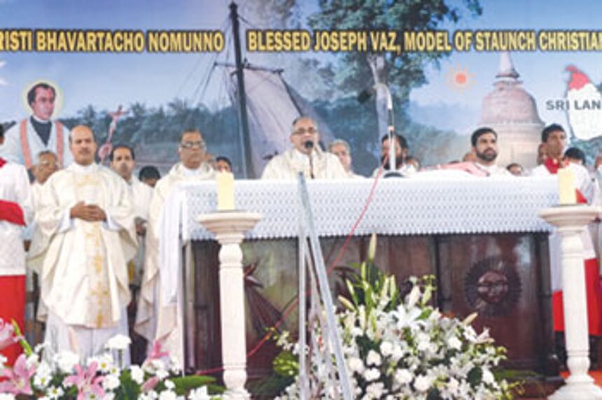 Archbishop Filipe Neri Ferrao celebrates mass on the occasion of feast of Blessed Joseph Vaz.