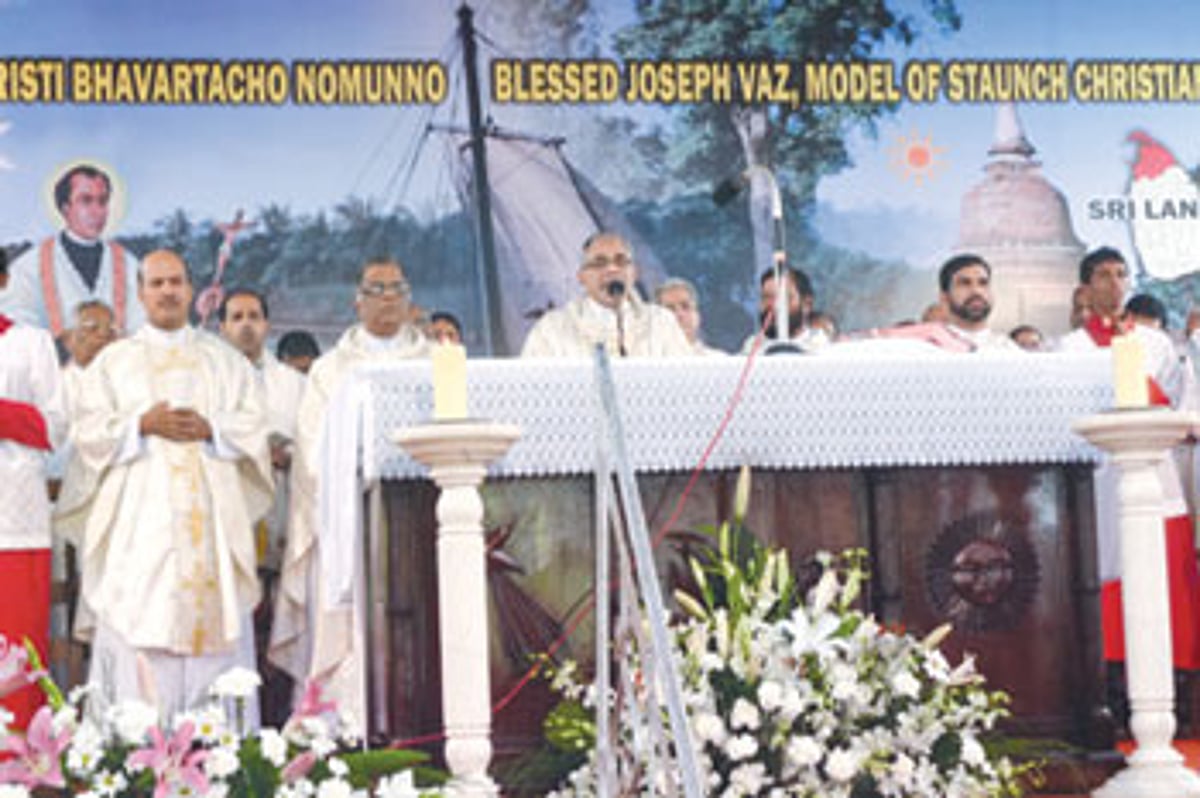Archbishop Filipe Neri Ferrao celebrates mass on the occasion of feast of Blessed Joseph Vaz.