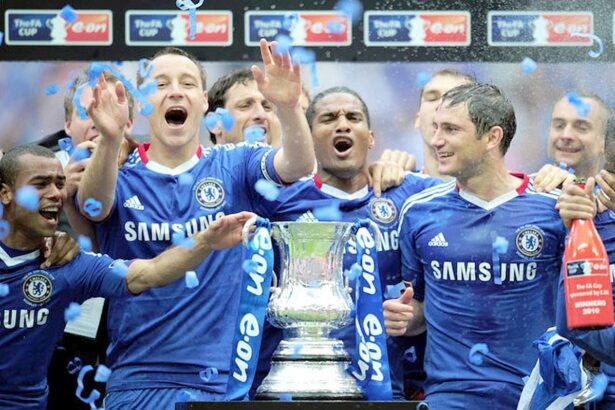 Ashley Cole, John Terry, Florent Malouda and Frank Lampard of Chelsea