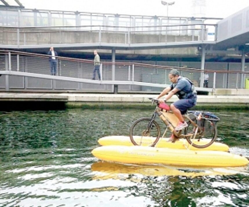 Assam adventurer pedals floating cycle to clear Thames litter