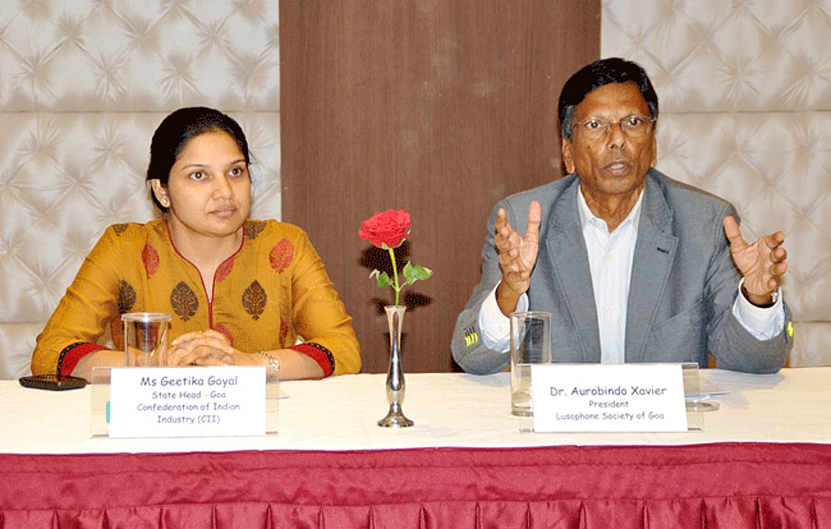 Aurobindo Xavier addresses media persons.