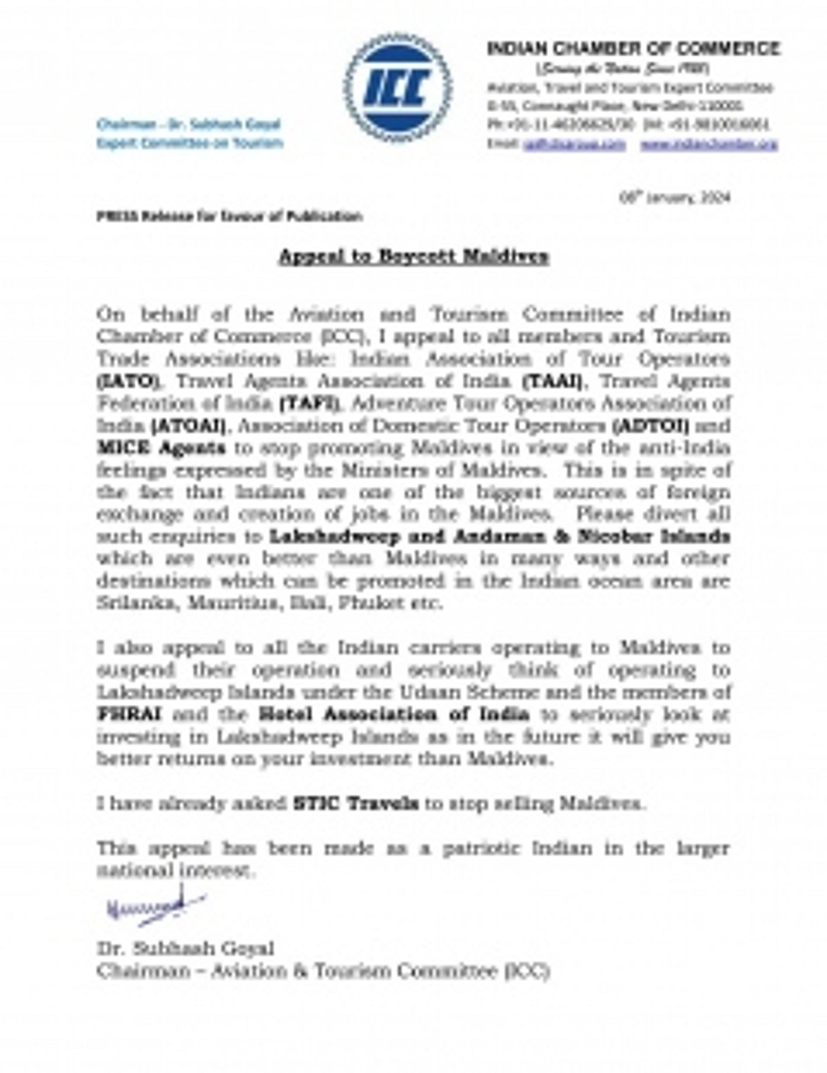 Aviation and Tourism Committee Urges Boycott of Maldives Amidst Diplomatic Tensions