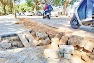 Babush unhappy with quality of  new pavers placed near Bal Bhavan