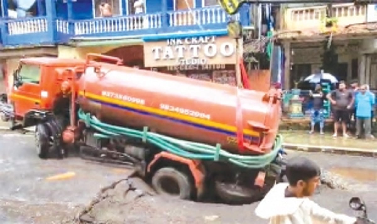 Baga road sinks again, huge crater near Tito's lane junction