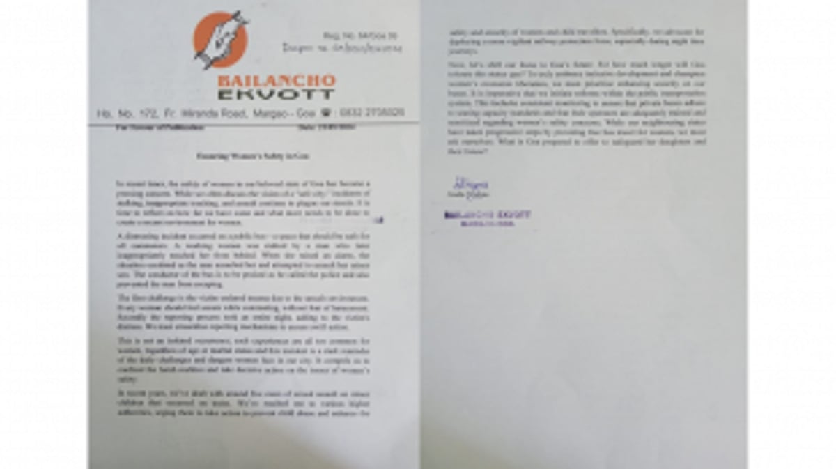 Bailancho Ekvott Raises Alarm Over Women's Safety in Goa