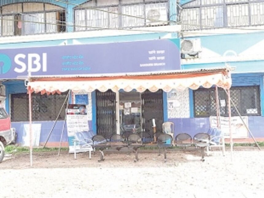 Bank officials provide shade and seating arrangement for customers
