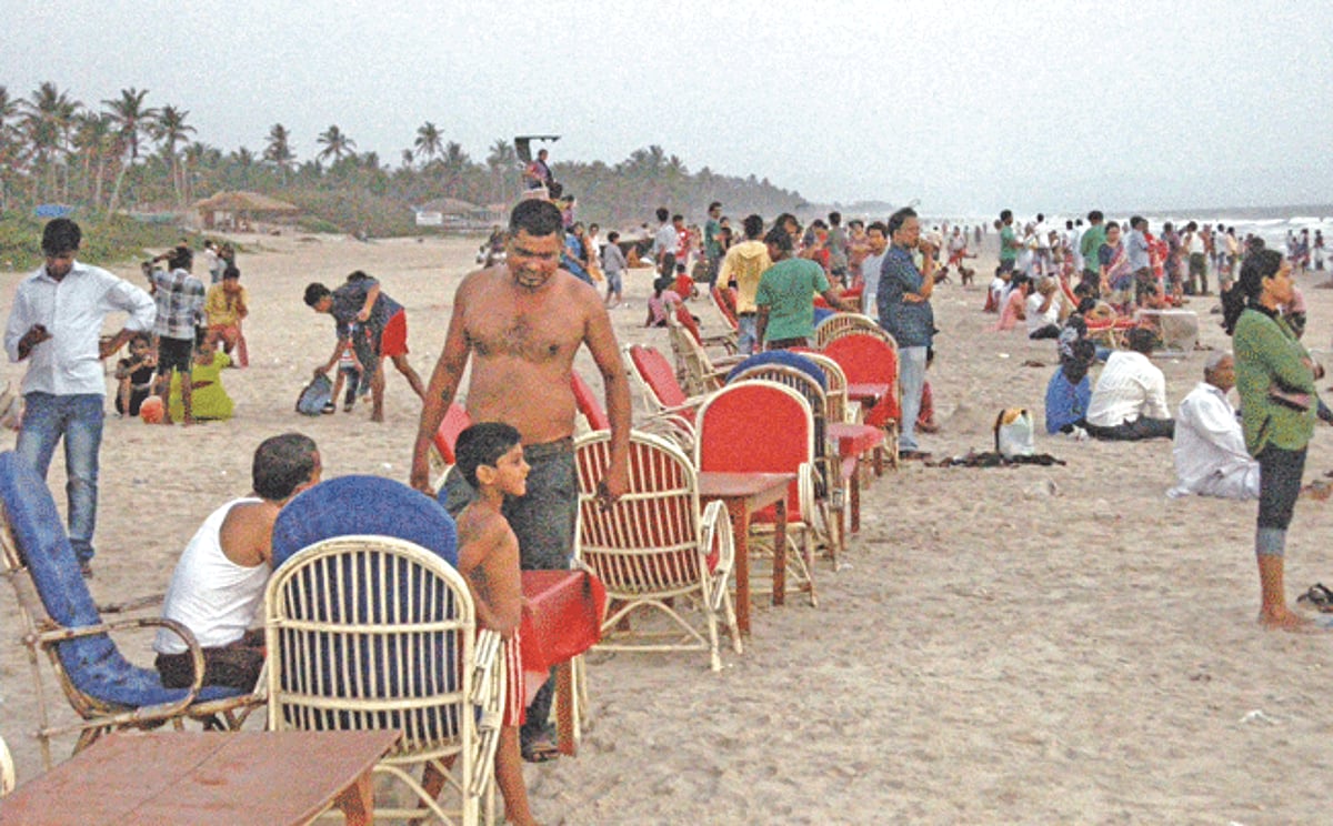 Beach chairs and tables make their presence at Colva beach every evening.