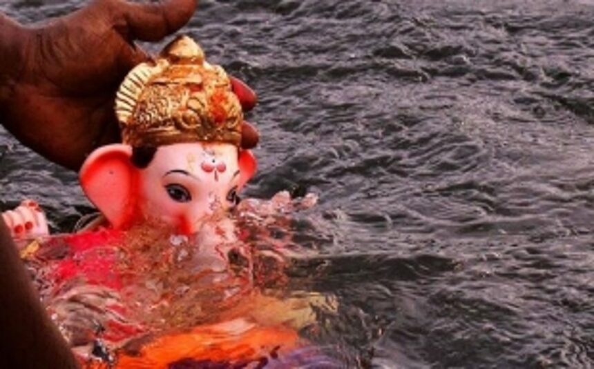 Benaulim lake illuminated, cleaned up for idol immersion