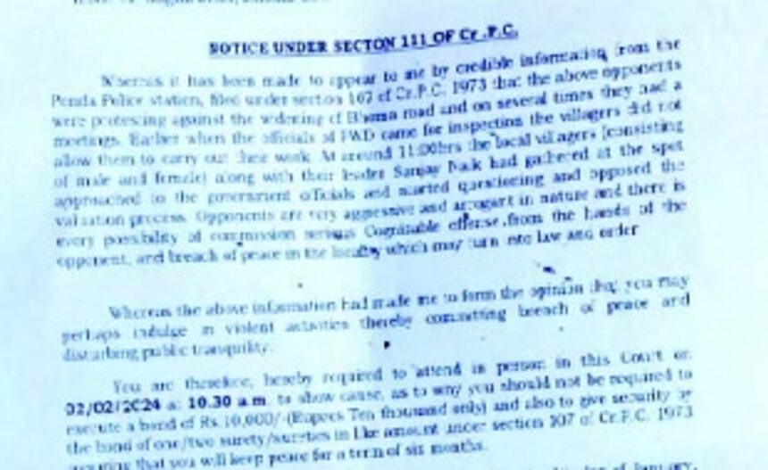 Bhoma villagers opposing highway expansion receive notices to ‘maintain peace’